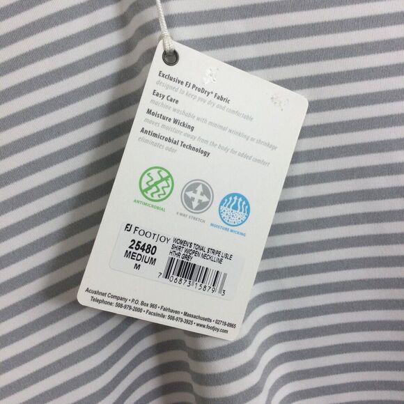 Footjoy Womens Tonal Stripe Lisle Open Collar Polo Golf Shirt Heather Grey M NWT - Picture 8 of 11